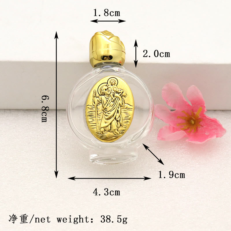 Christianartworkshop Weihwasserflasche mit geprägter heiliger Ikone: Trage seine Fürsorge in spirituellen Momenten bei dir. - Runde Flasche - Der heilige Christophorus - Golden - image 52