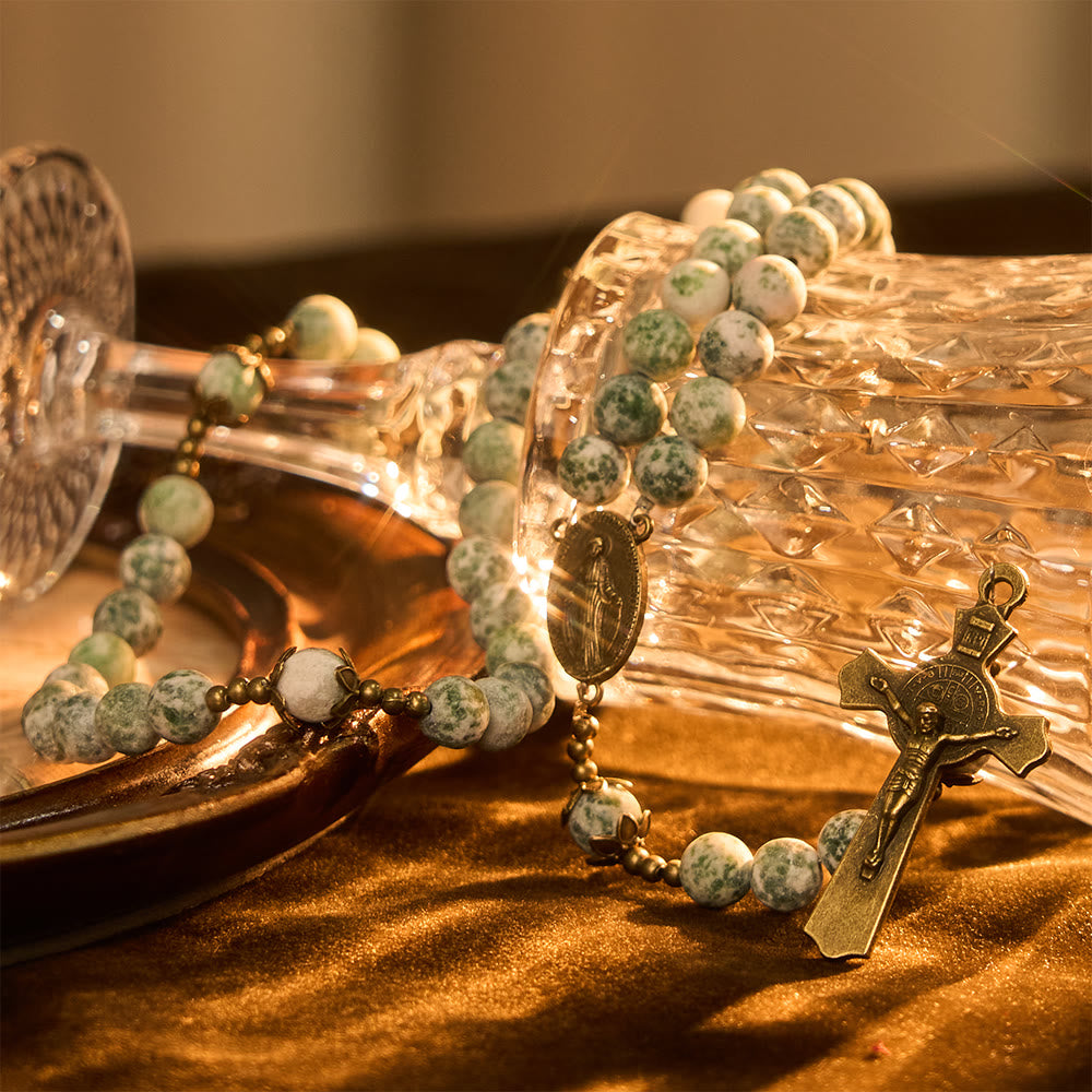 Christianartworkshop Rosenkranz aus mattem Natursandstein mit Bronzekreuz und Marienbild - image 7