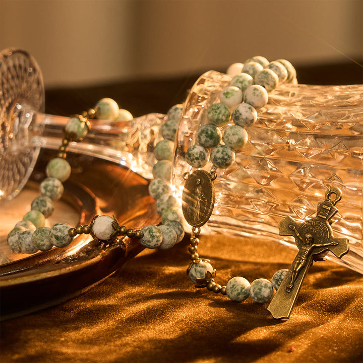 Christianartworkshop Rosenkranz aus mattem Natursandstein mit Bronzekreuz und Marienbild - image 7