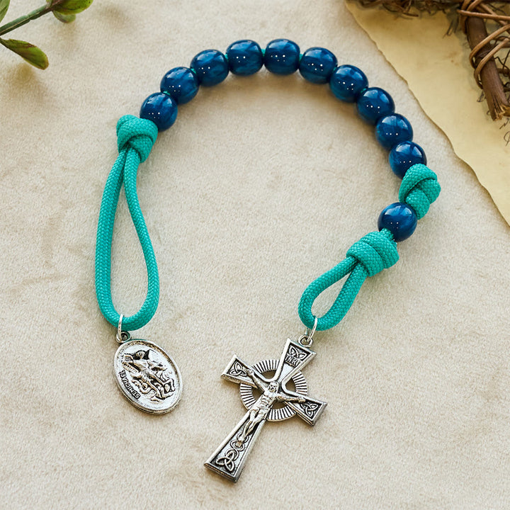 Christianartworkshop Rosenkranz mit marineblauen Perlen und türkisfarbener Kordel, verziert mit dem Heiligen Michael - image 4
