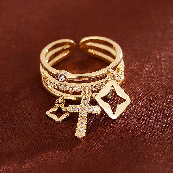 Christianartworkshop Schimmernder Ring mit Kreuzanhänger und mehrlagigem Band: Erinnert an seinen stillen Frieden - image 8
