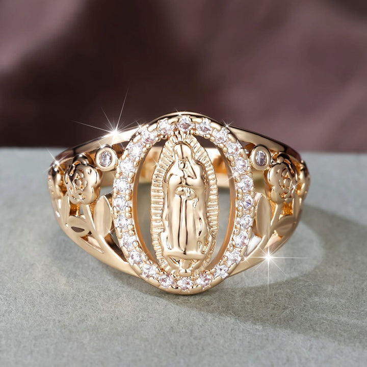 Christianartworkshop Marienring mit Zirkonia-Fassung und floralen Akzenten: Verkörpere ihre zarte Anmut - US 10 - image 0