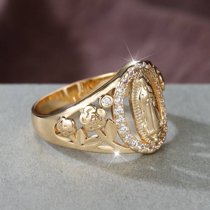 Christianartworkshop Marienring mit Zirkonia-Fassung und floralen Akzenten: Verkörpere ihre zarte Anmut - image 2