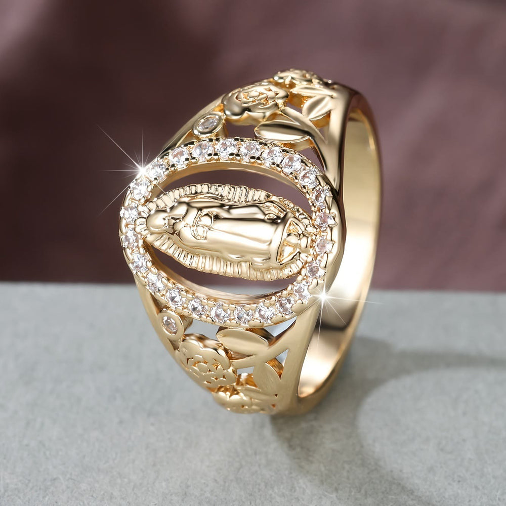 Christianartworkshop Marienring mit Zirkonia-Fassung und floralen Akzenten: Verkörpere ihre zarte Anmut - image 1