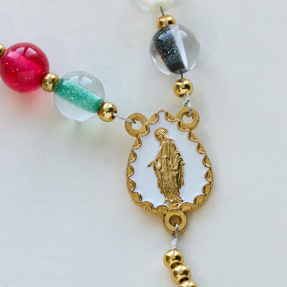 Christianartworkshop Regenbogenfarbener, schimmernder Katzenaugen-Rosenkranz mit Marienkreuz - image 8