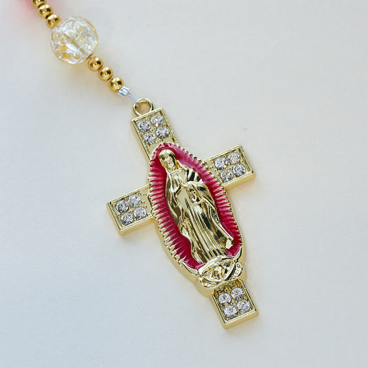 Christianartworkshop Regenbogenfarbener, schimmernder Katzenaugen-Rosenkranz mit Marienkreuz - image 6