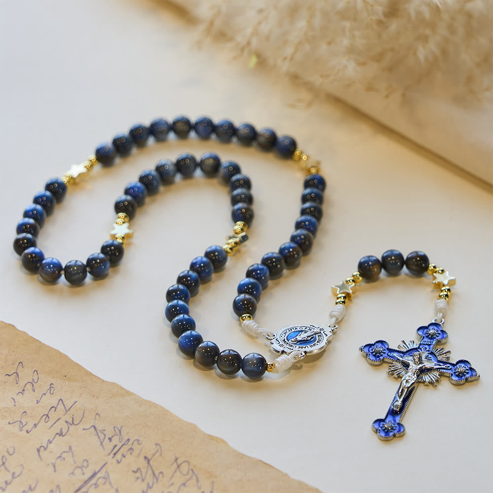 Christianartworkshop Sternenklarer, tiefblauer Rosenkranz mit Sternenzwischenräumen und Marienverehrung - image 5