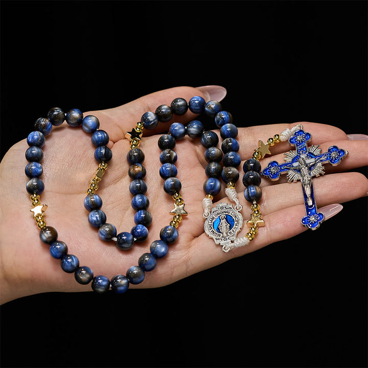 Christianartworkshop Sternenklarer, tiefblauer Rosenkranz mit Sternenzwischenräumen und Marienverehrung - image 1