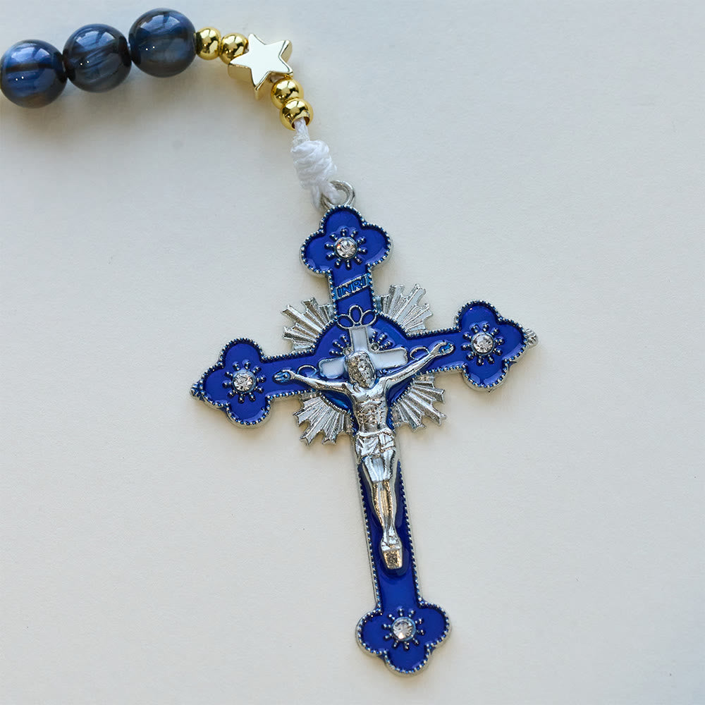 Christianartworkshop Sternenklarer, tiefblauer Rosenkranz mit Sternenzwischenräumen und Marienverehrung - image 7
