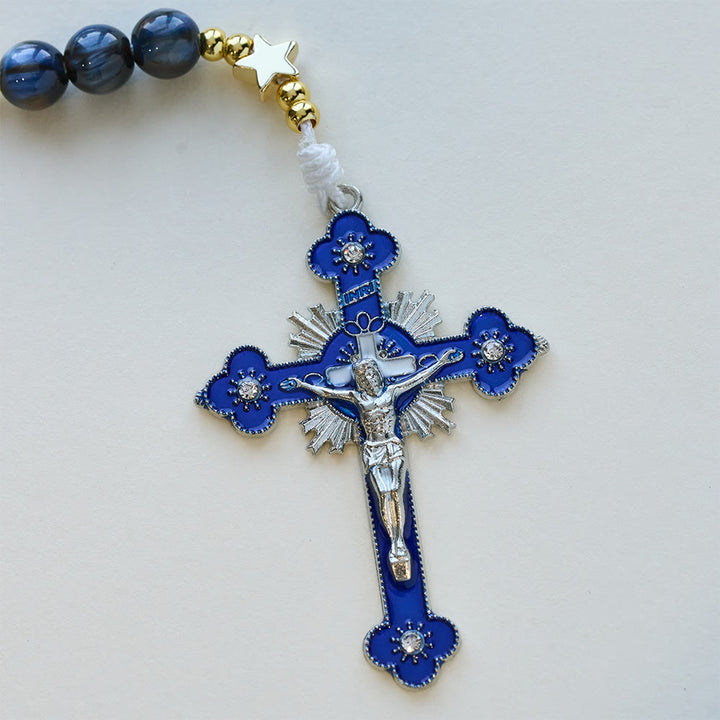 Christianartworkshop Sternenklarer, tiefblauer Rosenkranz mit Sternenzwischenräumen und Marienverehrung - image 7