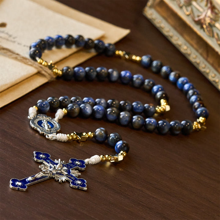 Christianartworkshop Sternenklarer, tiefblauer Rosenkranz mit Sternenzwischenräumen und Marienverehrung - image 3