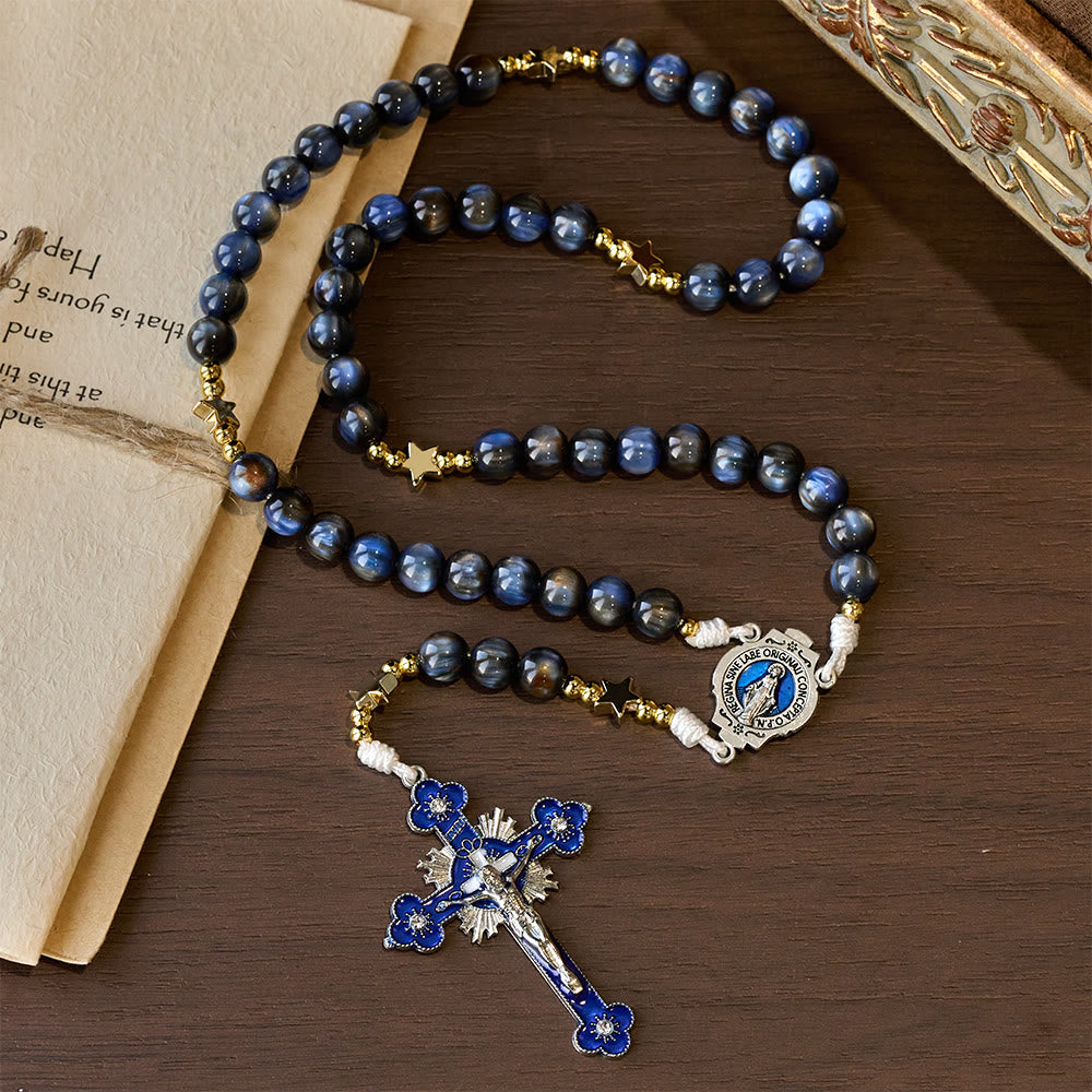 Christianartworkshop Sternenklarer, tiefblauer Rosenkranz mit Sternenzwischenräumen und Marienverehrung - image 2