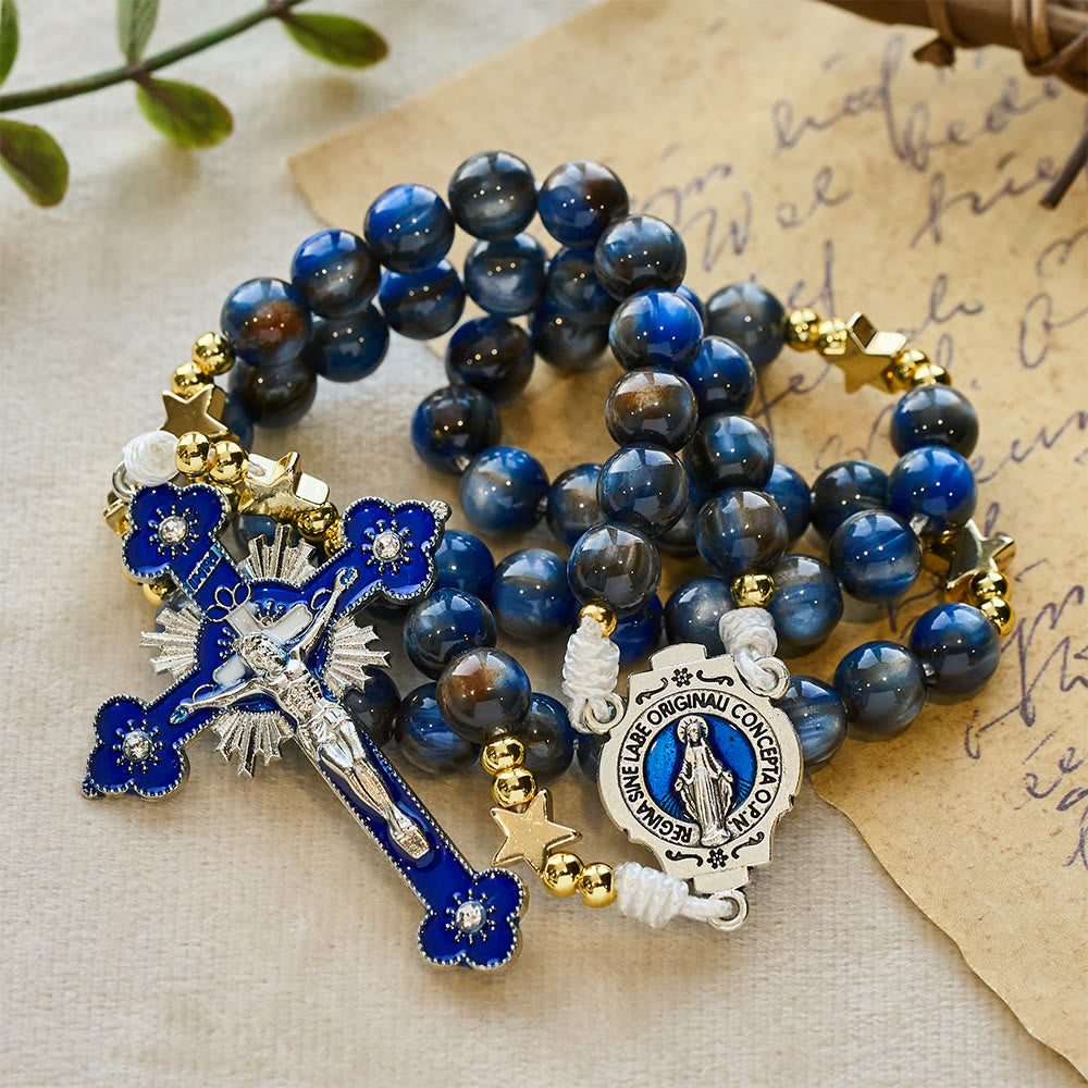 Christianartworkshop Sternenklarer, tiefblauer Rosenkranz mit Sternenzwischenräumen und Marienverehrung - image 4