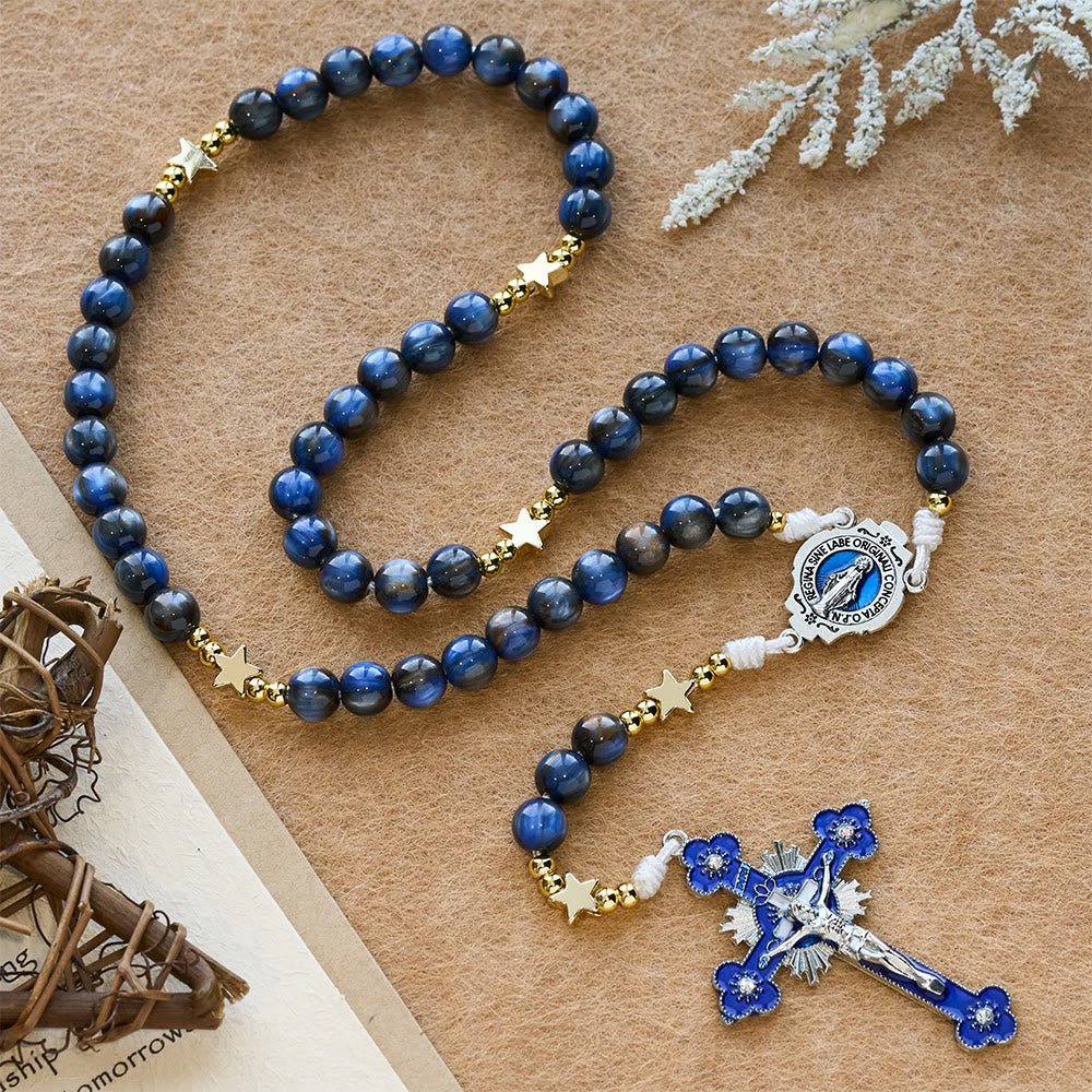 Christianartworkshop Sternenklarer, tiefblauer Rosenkranz mit Sternenzwischenräumen und Marienverehrung - Unsere Liebe Frau - image 0