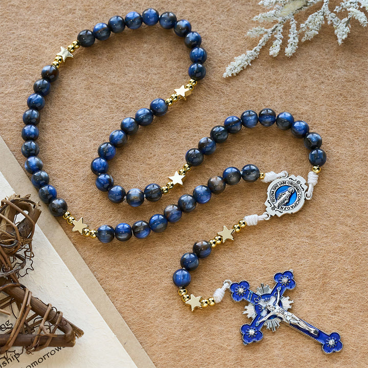 Christianartworkshop Sternenklarer, tiefblauer Rosenkranz mit Sternenzwischenräumen und Marienverehrung - Unsere Liebe Frau - image 0