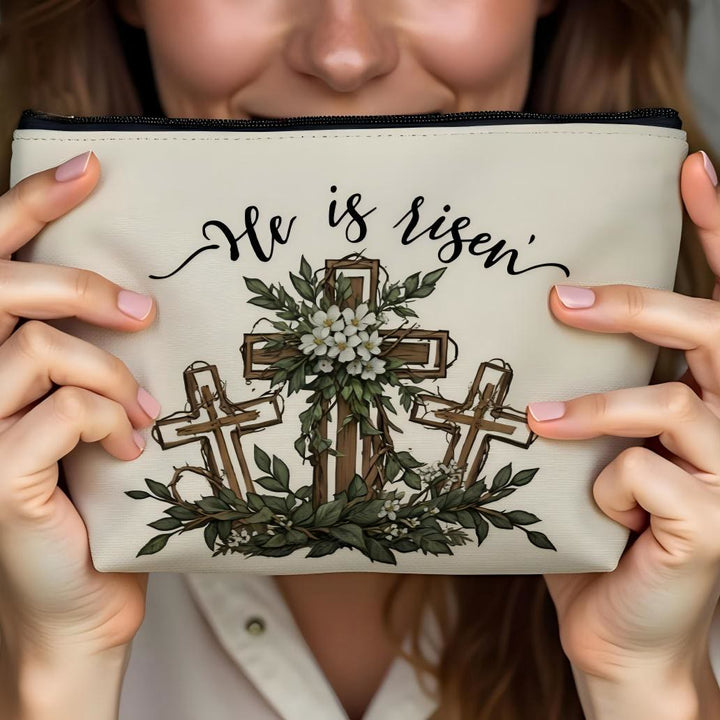 Christianartworkshop Er ist auferstanden – Reise-Kosmetiktasche mit Blumenkreuz: Verkörpern Sie seine Auferstehungshoffnung - Epheser 6:10-18 - image 0