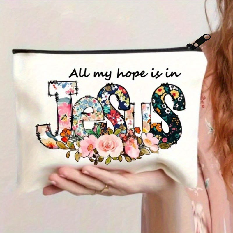 Christianartworkshop Kosmetiktasche mit floralem JESUS-Schriftzug: Trage seine Hoffnung auf deinen täglichen Wegen - Floral Jesus - image 0