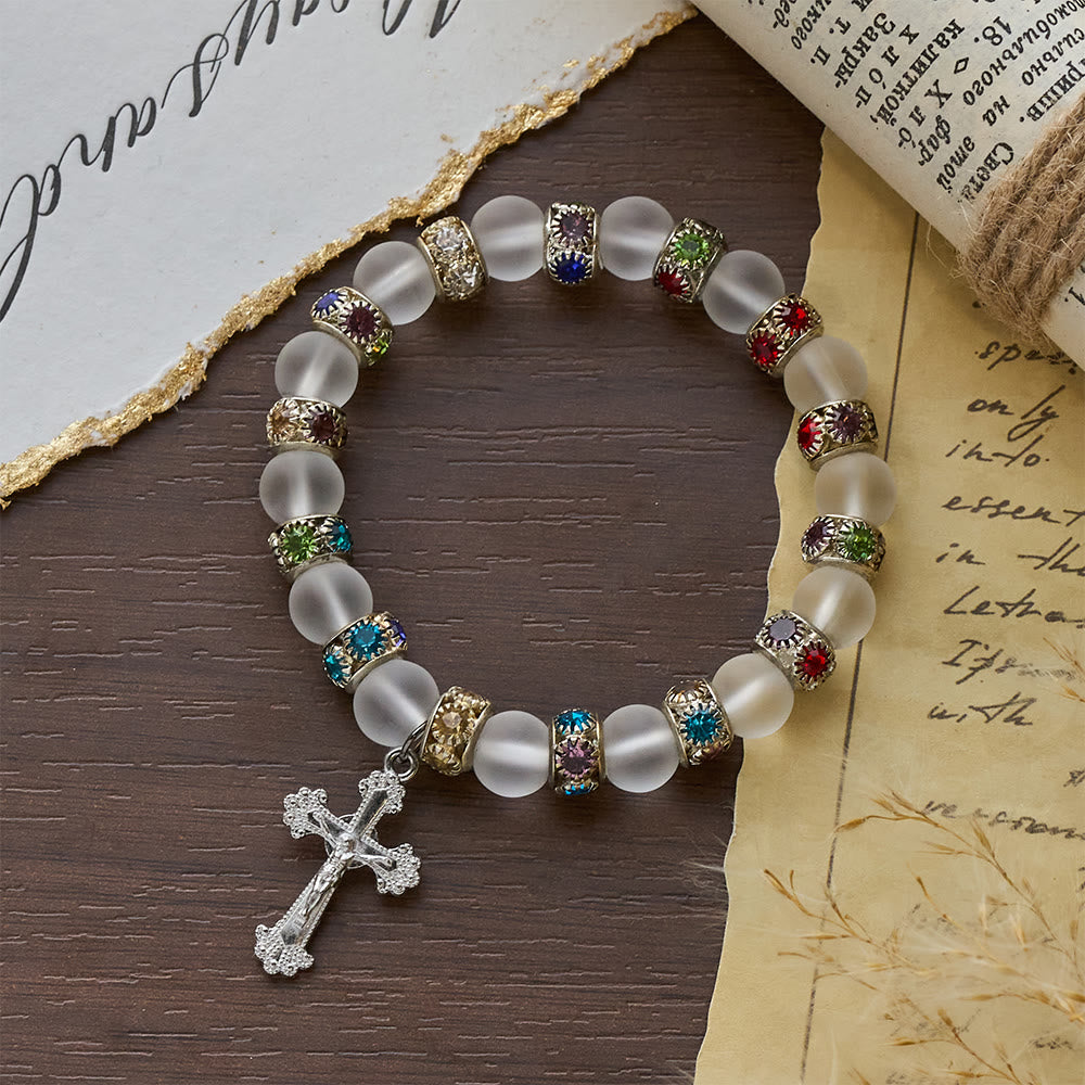 Christianartworkshop Armband mit mattiertem grünem Achat und weißem Glas in Kreuzform: Sanftes Vertrauen in leuchtender Textur - image 16