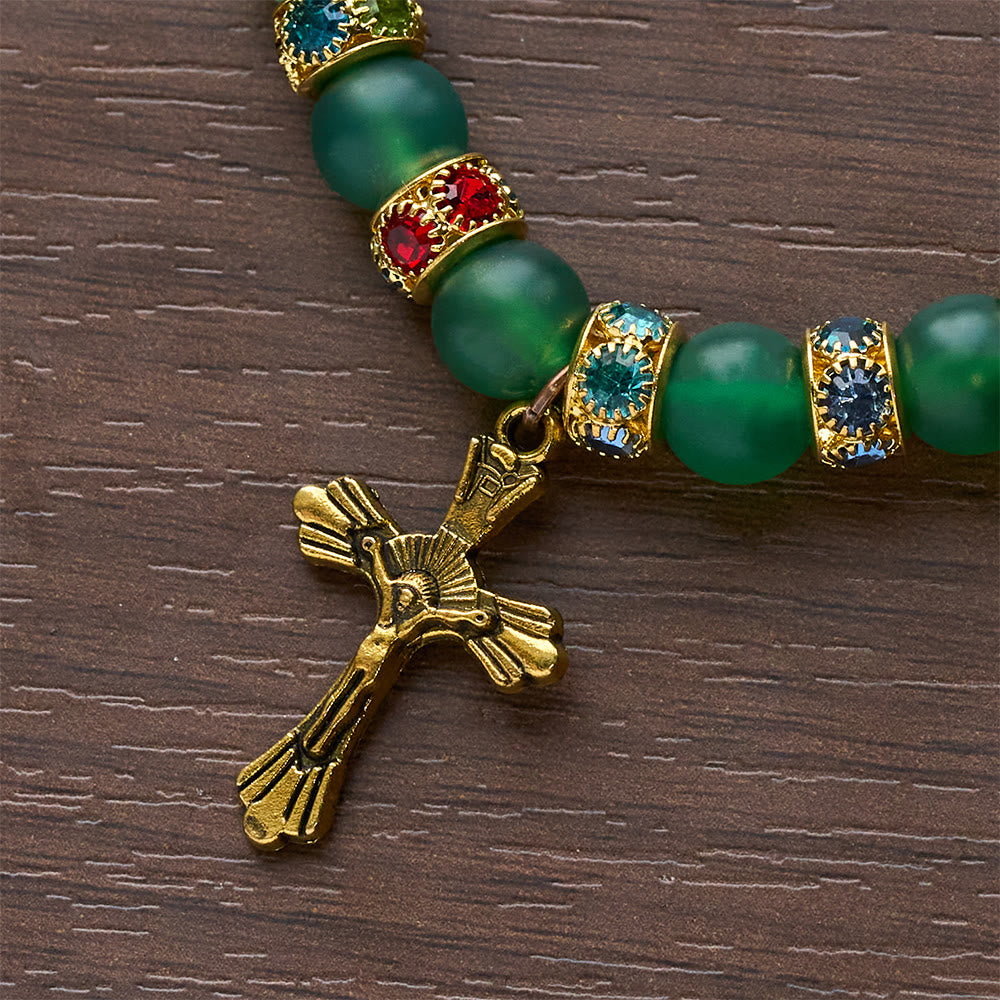 Christianartworkshop Armband mit mattiertem grünem Achat und weißem Glas in Kreuzform: Sanftes Vertrauen in leuchtender Textur - image 10