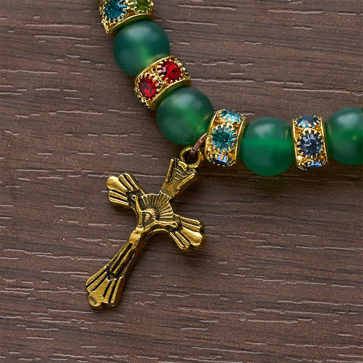 Christianartworkshop Armband mit mattiertem grünem Achat und weißem Glas in Kreuzform: Sanftes Vertrauen in leuchtender Textur - image 10