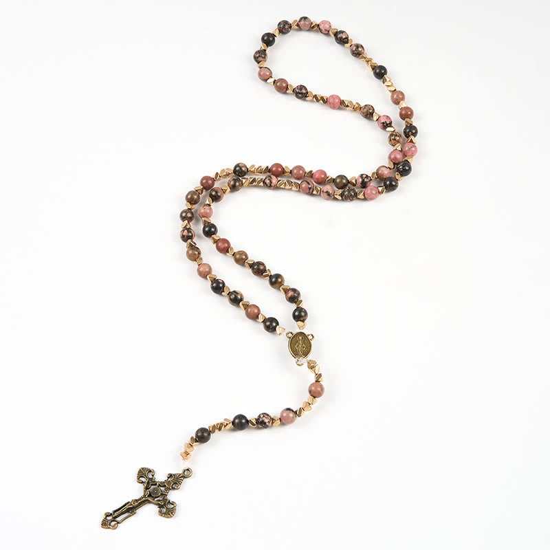 Wundermedaille und Kruzifix von Christianartworkshop, 6 mm rund, mehrfarbig, natürliche schwarze Linie, Rosenkranz - image 6