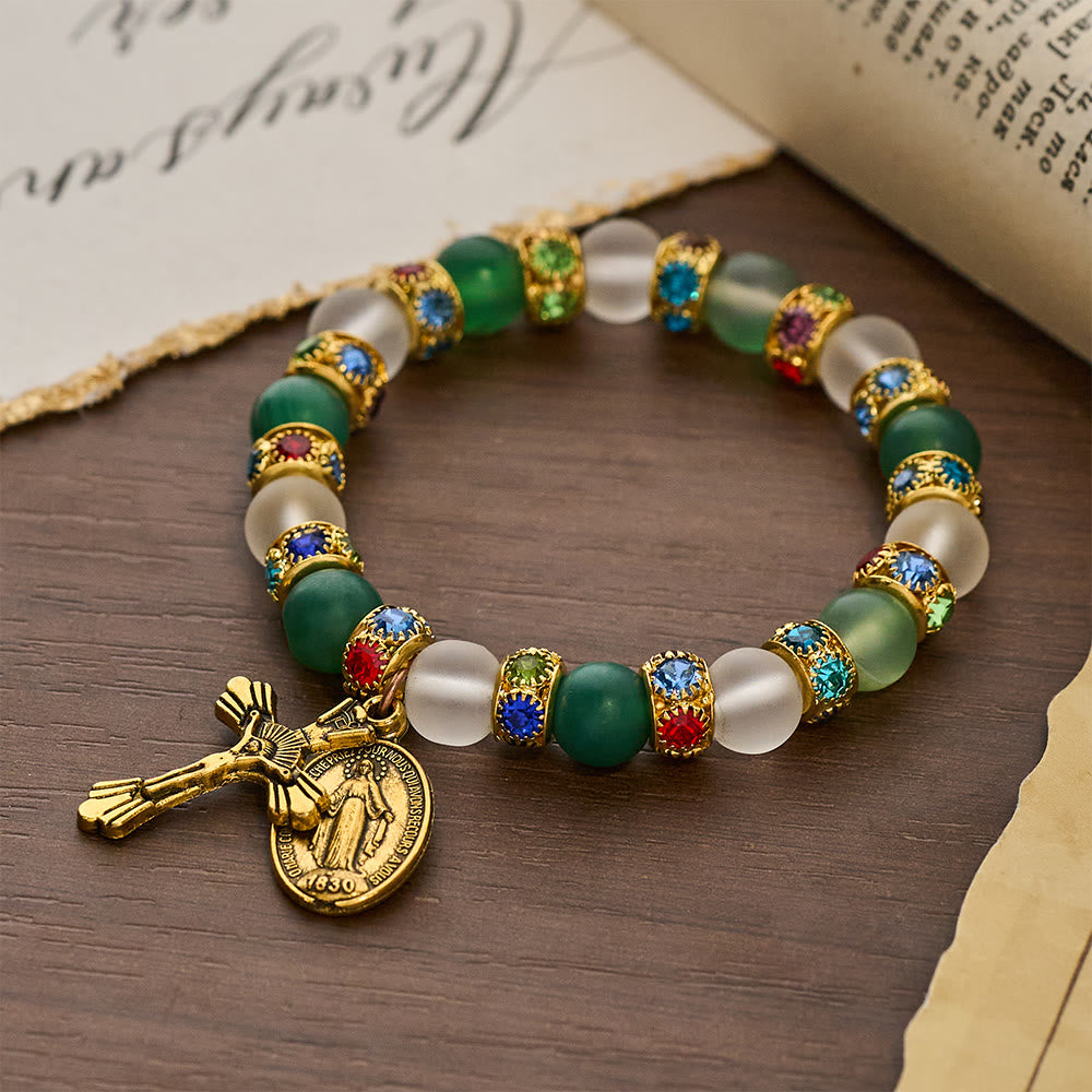 Christianartworkshop Glattes, mattiertes Achat-Kreuz & Marienarmband: Eine Erinnerung an seine zärtliche Liebe - Handgelenkumfang: 9,06 Zoll / 23 cm - image 0
