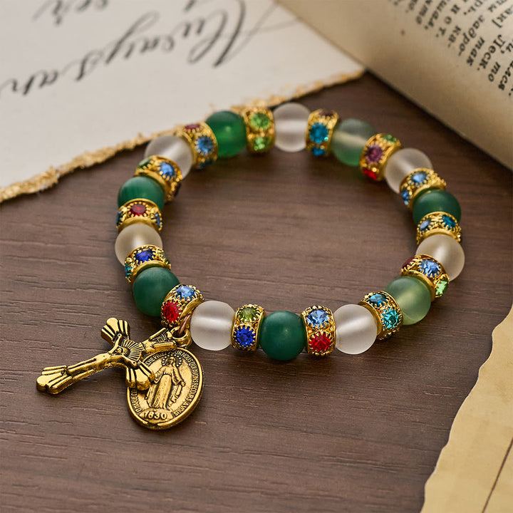Christianartworkshop Glattes, mattiertes Achat-Kreuz & Marienarmband: Eine Erinnerung an seine zärtliche Liebe - Handgelenkumfang: 9,06 Zoll / 23 cm - image 0