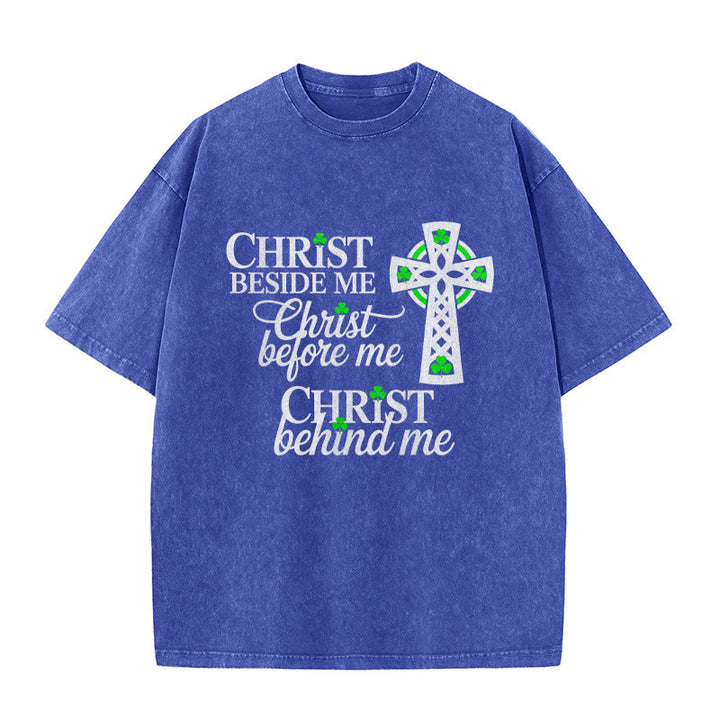 Christianartworkshop „Christ Beside Me“ – Unisex-T-Shirt mit keltischem Kreuz: Trage seine allgegenwärtige Gegenwart - Blau - 5XL - image 7