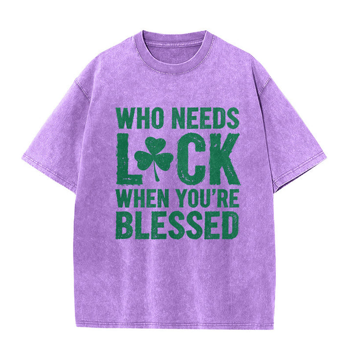 Christianartworkshop Wer braucht schon Glück, wenn man gesegnet ist? Shamrock Unisex-T-Shirt (vorgewaschen) - Lila - 5XL - image 10