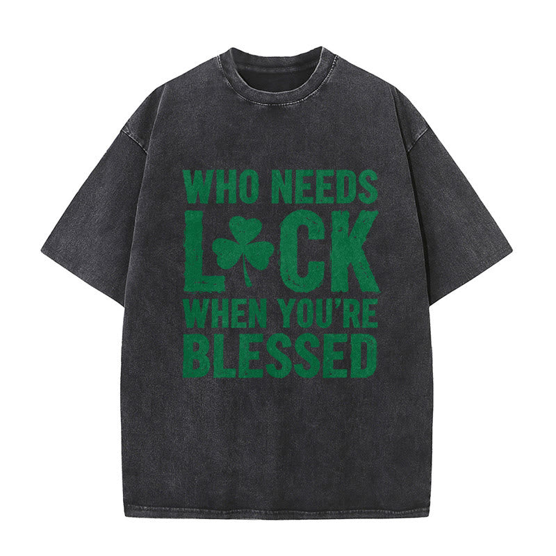 Christianartworkshop Wer braucht schon Glück, wenn man gesegnet ist? Shamrock Unisex-T-Shirt (vorgewaschen) - Schwarz - 5XL - image 3