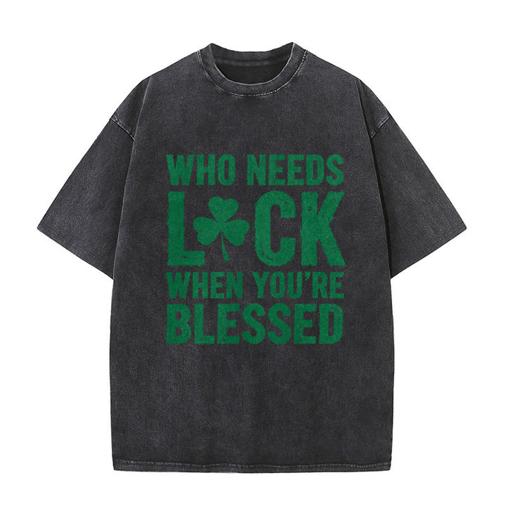 Christianartworkshop Wer braucht schon Glück, wenn man gesegnet ist? Shamrock Unisex-T-Shirt (vorgewaschen) - Schwarz - 5XL - image 3