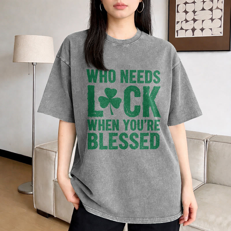 Christianartworkshop Wer braucht schon Glück, wenn man gesegnet ist? Shamrock Unisex-T-Shirt (vorgewaschen) - image 2