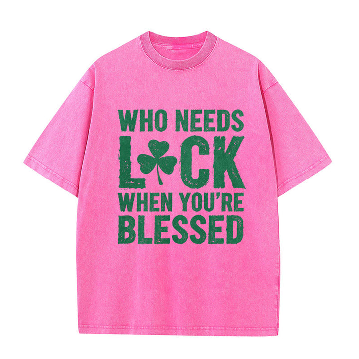 Christianartworkshop Wer braucht schon Glück, wenn man gesegnet ist? Shamrock Unisex-T-Shirt (vorgewaschen) - Rosa - 5XL - image 8