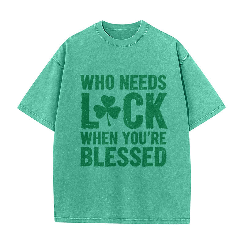 Christianartworkshop Wer braucht schon Glück, wenn man gesegnet ist? Shamrock Unisex-T-Shirt (vorgewaschen) - Grün - 5XL - image 4