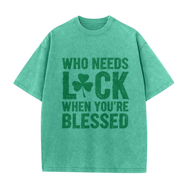 Christianartworkshop Wer braucht schon Glück, wenn man gesegnet ist? Shamrock Unisex-T-Shirt (vorgewaschen) - Grün - 5XL - image 4