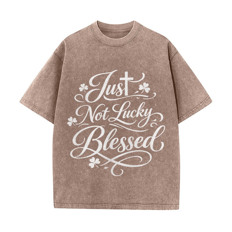Christianartworkshop Just Not Lucky, Gesegnetes Kreuz & Kleeblatt Unisex-T-Shirt (vorgewaschen) - Braun - 5XL - image 7