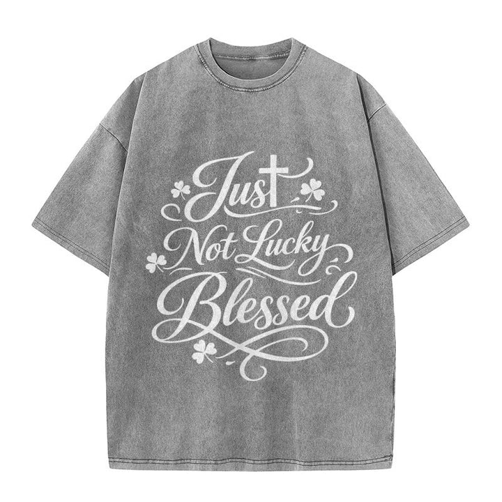 Christianartworkshop Just Not Lucky, Gesegnetes Kreuz & Kleeblatt Unisex-T-Shirt (vorgewaschen) - Grau - 5XL - image 3