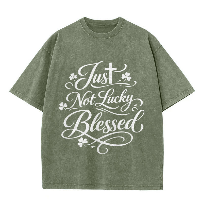 Christianartworkshop Just Not Lucky, Gesegnetes Kreuz & Kleeblatt Unisex-T-Shirt (vorgewaschen) - Armeegrün - 5XL - image 9