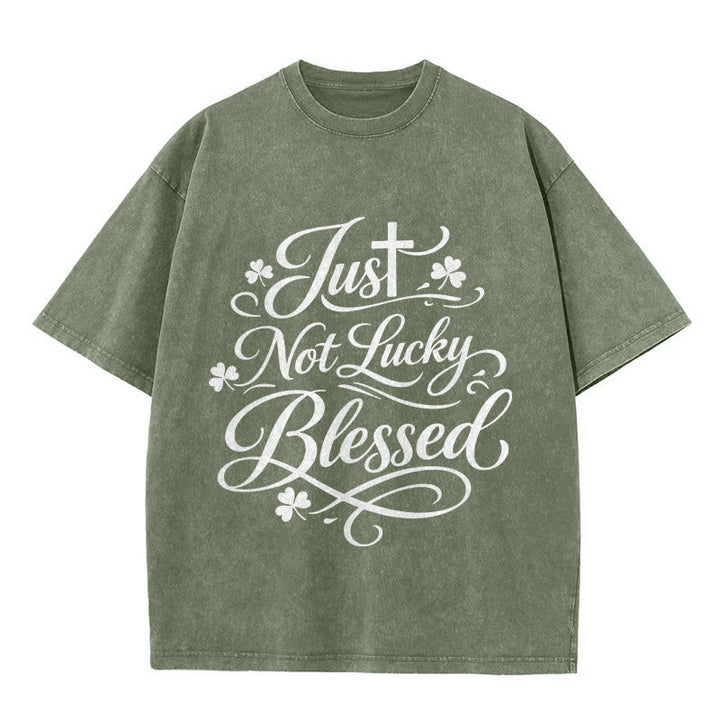 Christianartworkshop Just Not Lucky, Gesegnetes Kreuz & Kleeblatt Unisex-T-Shirt (vorgewaschen) - Armeegrün - 5XL - image 9