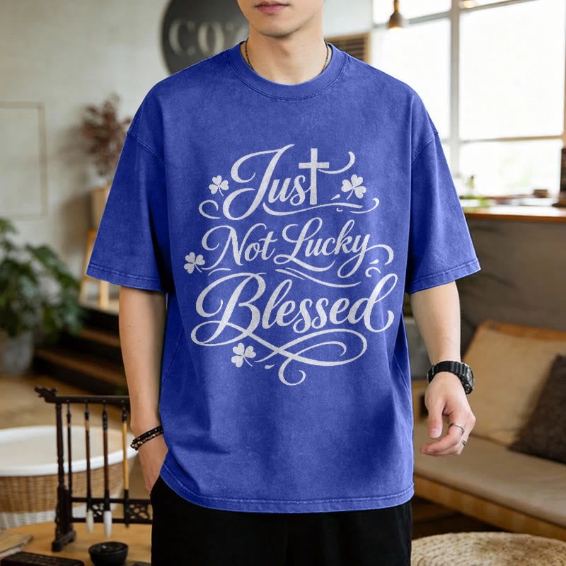 Christianartworkshop Just Not Lucky, Gesegnetes Kreuz & Kleeblatt Unisex-T-Shirt (vorgewaschen) - image 1