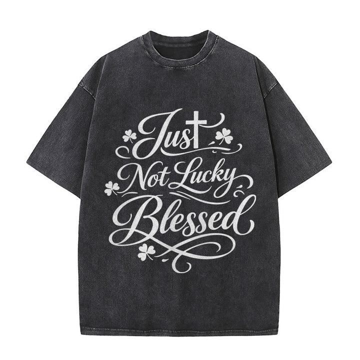 Christianartworkshop Just Not Lucky, Gesegnetes Kreuz & Kleeblatt Unisex-T-Shirt (vorgewaschen) - Schwarz - 5XL - image 4