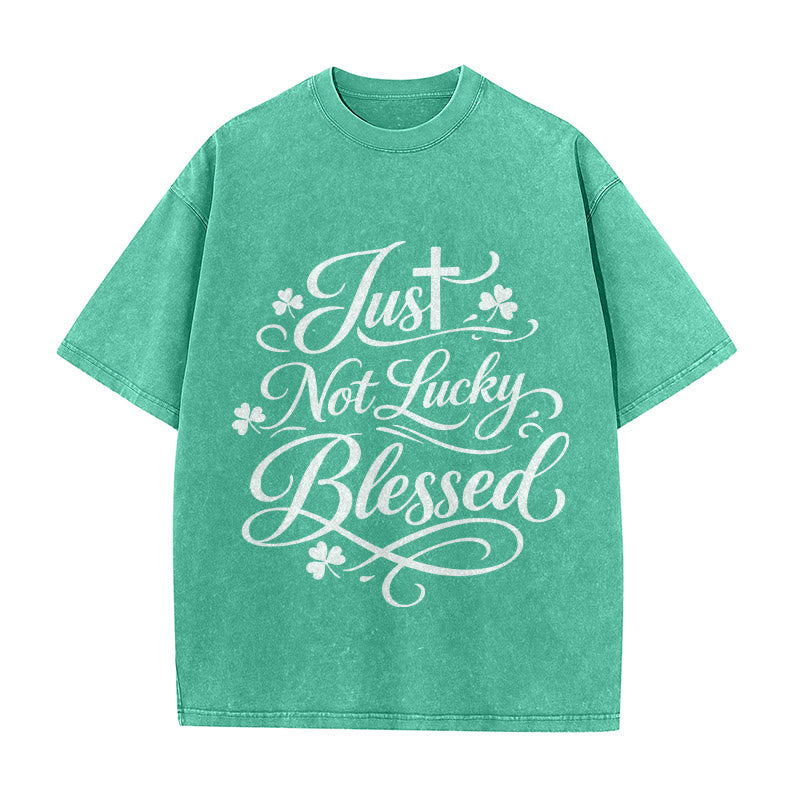 Christianartworkshop Just Not Lucky, Gesegnetes Kreuz & Kleeblatt Unisex-T-Shirt (vorgewaschen) - Grün - 5XL - image 5