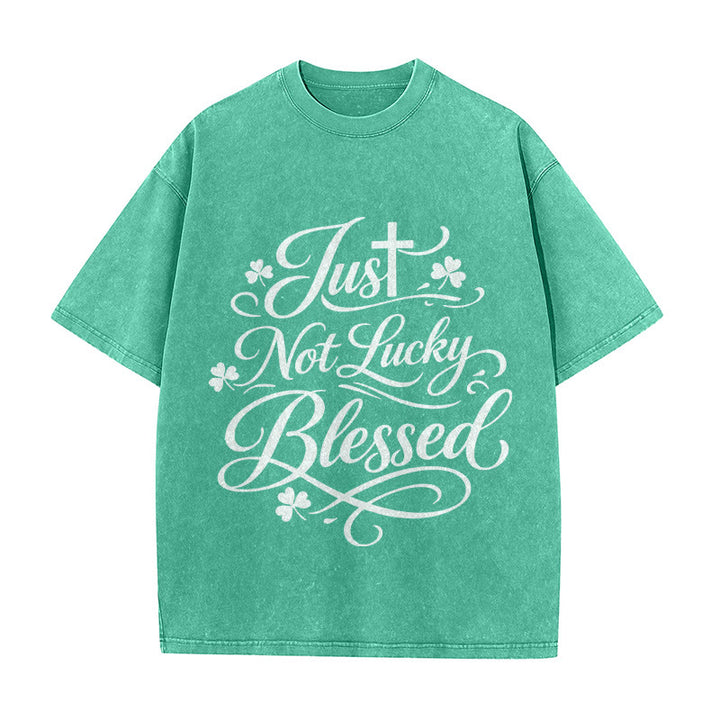 Christianartworkshop Just Not Lucky, Gesegnetes Kreuz & Kleeblatt Unisex-T-Shirt (vorgewaschen) - Grün - 5XL - image 5