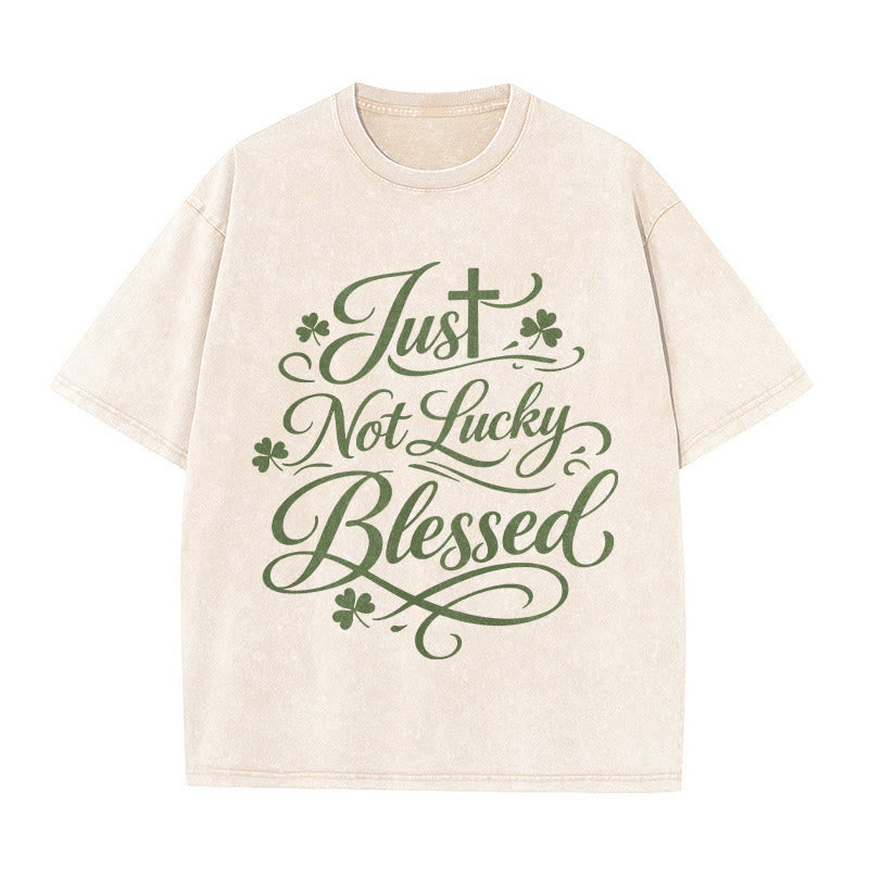 Christianartworkshop Just Not Lucky, Gesegnetes Kreuz & Kleeblatt Unisex-T-Shirt (vorgewaschen) - Beige - 5XL - image 6