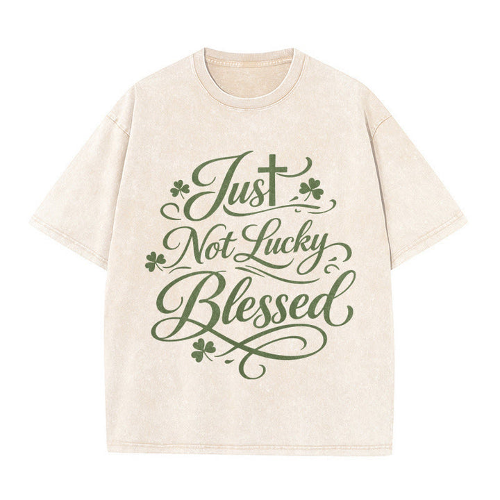 Christianartworkshop Just Not Lucky, Gesegnetes Kreuz & Kleeblatt Unisex-T-Shirt (vorgewaschen) - Beige - 5XL - image 6