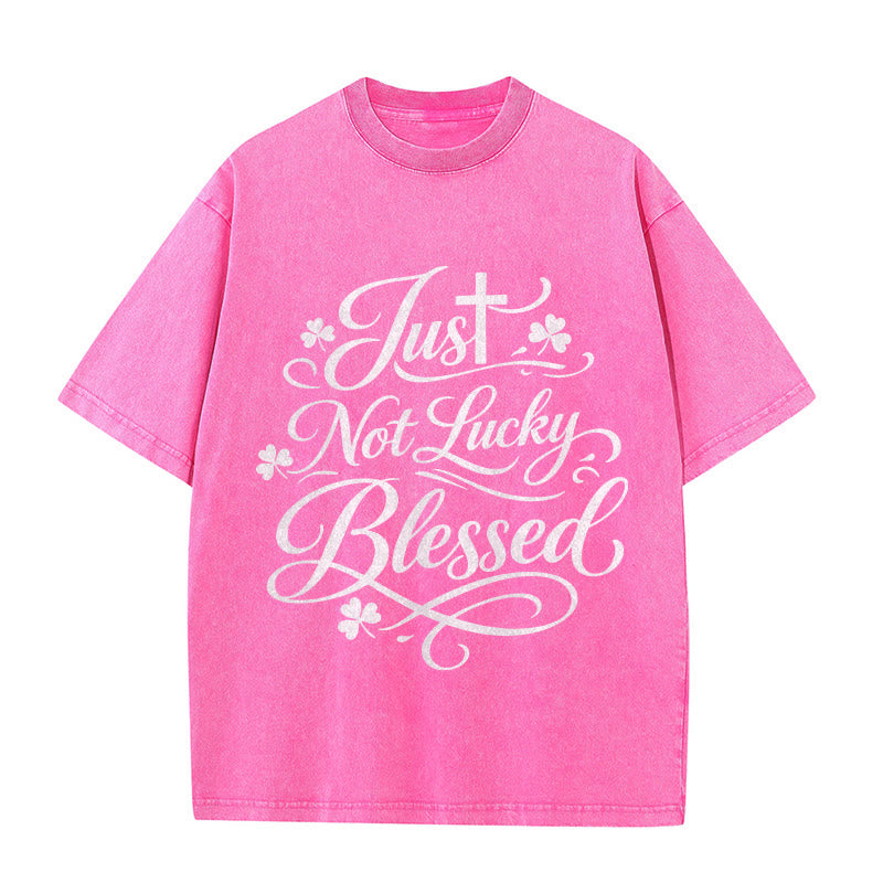 Christianartworkshop Just Not Lucky, Gesegnetes Kreuz & Kleeblatt Unisex-T-Shirt (vorgewaschen) - Rosa - 5XL - image 8