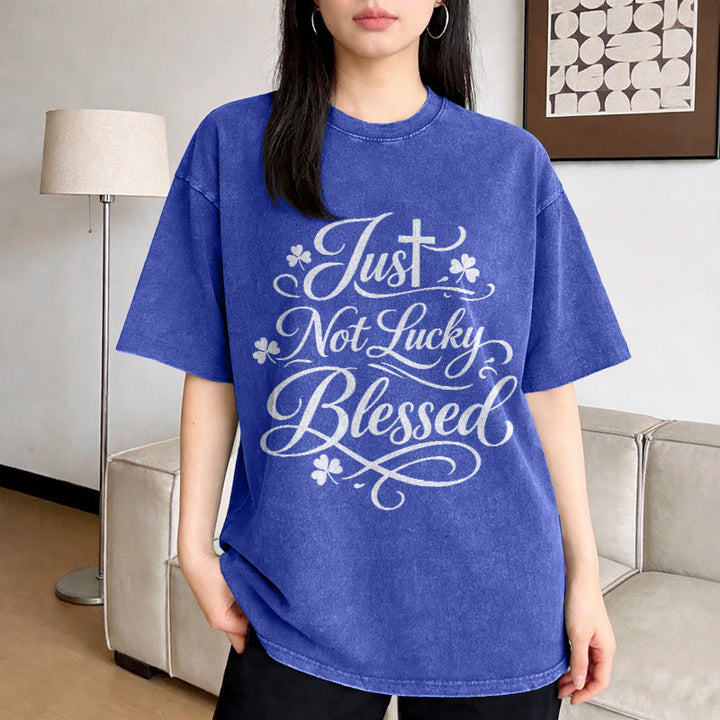 Christianartworkshop Just Not Lucky, Gesegnetes Kreuz & Kleeblatt Unisex-T-Shirt (vorgewaschen) - image 2