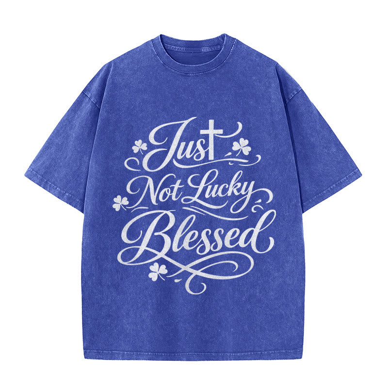 Christianartworkshop Just Not Lucky, Gesegnetes Kreuz & Kleeblatt Unisex-T-Shirt (vorgewaschen) - Blau - 5XL - image 0