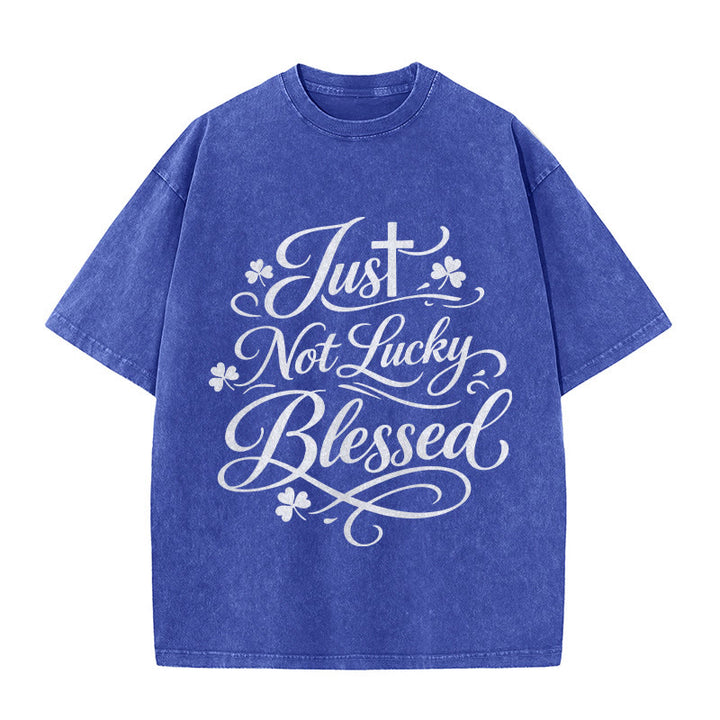 Christianartworkshop Just Not Lucky, Gesegnetes Kreuz & Kleeblatt Unisex-T-Shirt (vorgewaschen) - Blau - 5XL - image 0