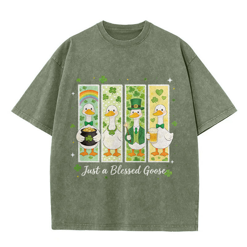 Christianartworkshop Just a Blessed Goose St. Patrick’s Day Unisex Washed T-Shirt - Armeegrün - 5XL - image 10